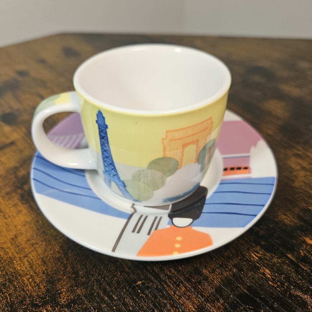 Studio Nova Around The World Paris Espresso Cup Saucer Set TPC42 Porcelain Vtg